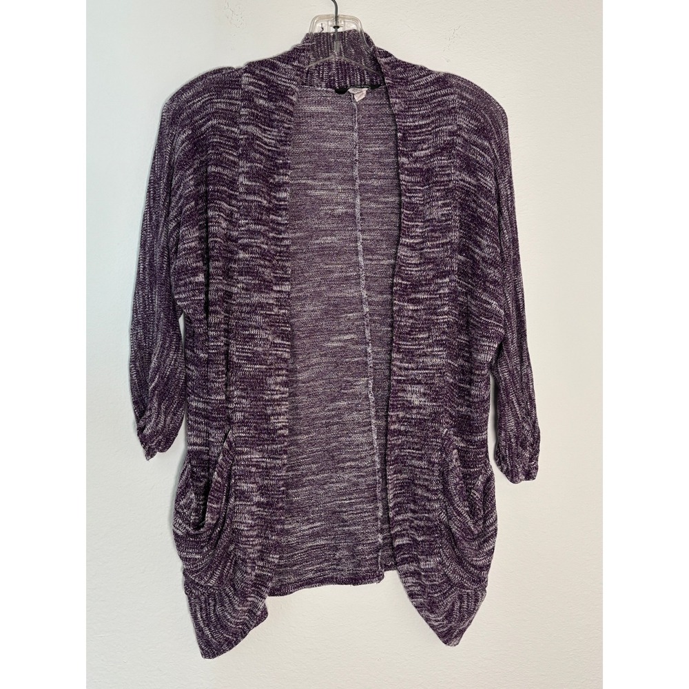 Urban Rose Purple Space Dye Open Front Cardigan Pockets 2X Plus Size Made in USA